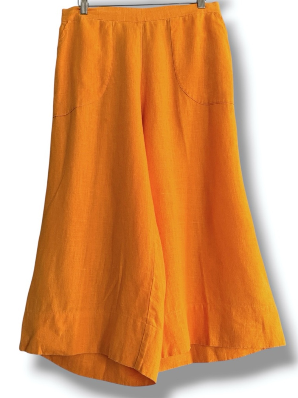 Flax Linen Wide Leg Cropped Pants Size Small Bright Orange Yellow